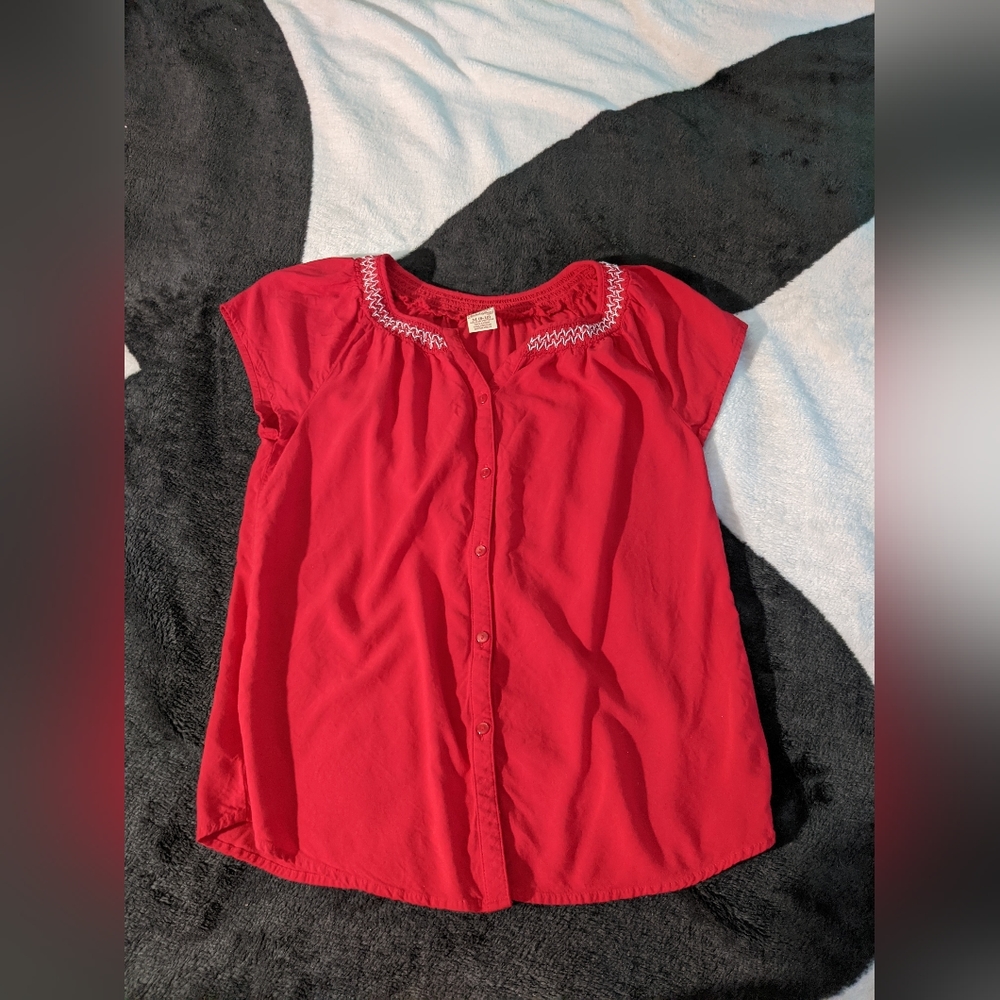 Red button down blouse